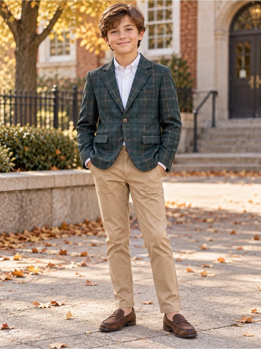 Murano Blazer Boys' Green Plaid Slim Fit Size 10/12 NWT